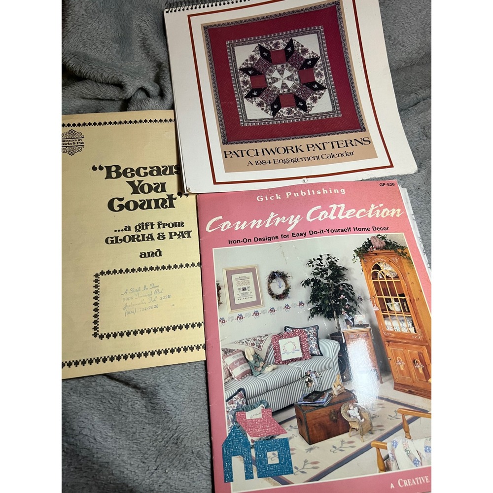 Vintage Craft Pattern Book Lot Quilt Calendar Iron-On Transfers Cross Stitch 3